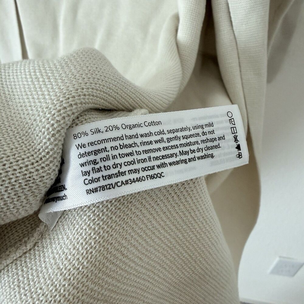 Eileen Fisher Cardigan Size Small Longline Silk Organic Cotton Cream Open Front - Picture 6 of 6
